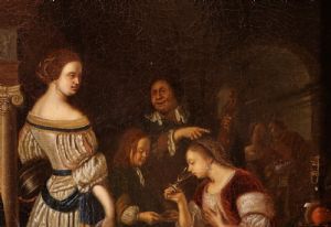 Elegante compagnia in un interno, Frans van Mieris (Leida 1635 - 1681) Bottega - Foto 8
