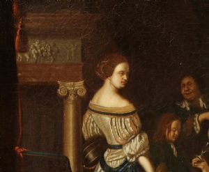 Elegante compagnia in un interno, Frans van Mieris (Leida 1635 - 1681) Bottega - Foto 9