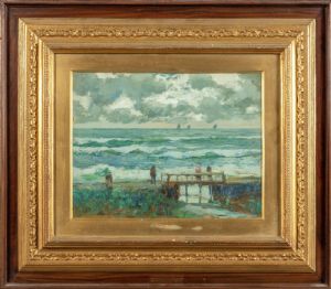 Giuseppe Sacheri (1863-1950), Seaside Stroll, oil on cardboard signed lower right.