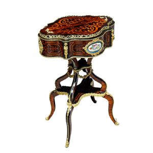 Mesa de centro/vaso de flores francesa em jacarandá, bois de rose e bronze dourado