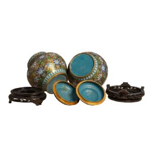 Par de jarrones en cloisonné y bronce dorado - Foto 9