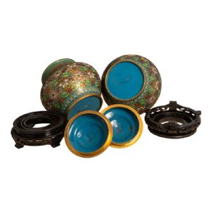Paar cloisonné und vergoldete Bronzekaraffen - Foto 6