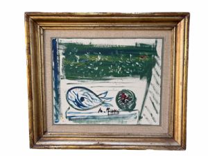 Peinture à l'huile sur toile "Poisson" signée "A. Funi"