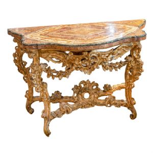 Roman console table with a chalcedony marble top and Green Alps Pallino marble - Foto 9