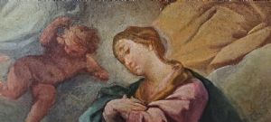 "L' incoronazione della Vergine tra i Santi" - Olio su tela - Sebastiano Conca (1680 - 1764) ambito di - Foto 5