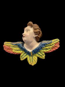 Carved and painted wooden angel-cherub. Liguria.