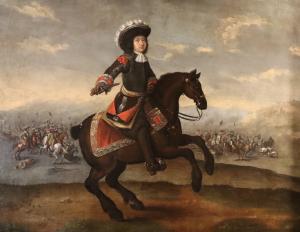 Portrait équestre avec scène de bataille, Adam Frans van der Meulen (Bruxelles 1632 – Paris 1690) cercle de