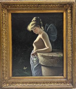 Dipinto su tela “Figura femminile allegorica con ali di farfalla” – E. De Luise 