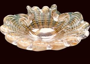 Vaso centrotavola portacenere in vetro soffiato.Serie ‘zebrati’.Barovier & Toso,Murano.