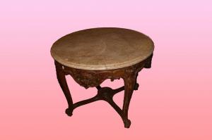 Tavolino circolare francese stile Barocco del 1800 in legno di noce