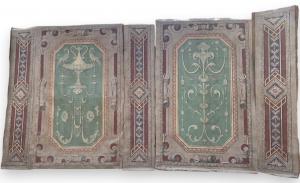 DARB244 - Boiserie antica dipinta su tela, epoca '700, misure massime cm L 486 x H 260