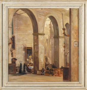 Antonio Discovolo, In attesa della Messa, Bonassola, olio su tela