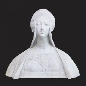 Busto di, "Nobile dama fiorentina", in Marmo di Carrara, XIX secolo, Bust of, “Noble Florentine lady,” in Carrara marble, 19th century