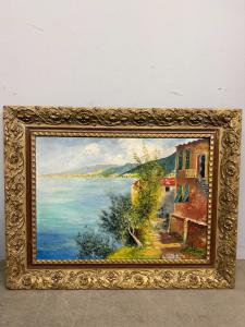 Olio su tela raffigurante Golfo di Napoli, anni 50, 85x67cm