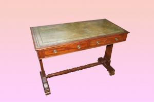 Scrittoio scrivania inglese stile Vittoriano in mogano del 1800 con piano in pelle