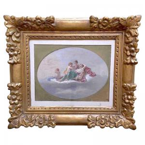 Gouache Romantica XIX Secolo Allegoria dell'Estasi con Putti