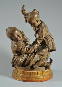 Extraordinary terracotta sculpture on a gilded wooden base, Piedmont, second half of the 18th century