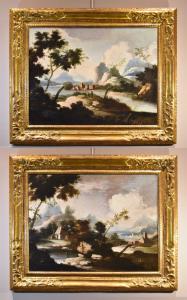 Paisagens arcadianas com figuras, círculo de Marco Ricci (Belluno 1676 – Veneza 1730)