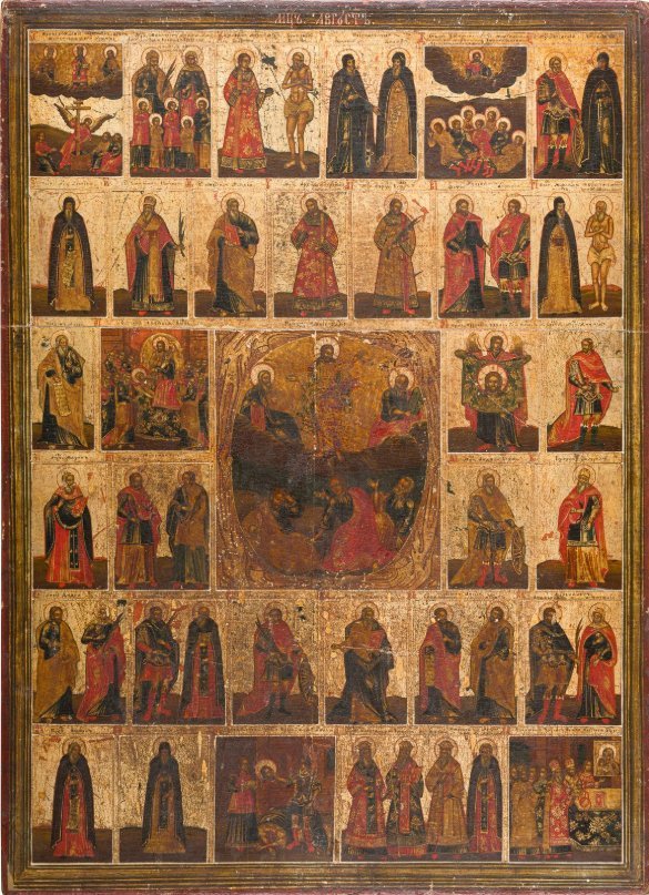 Monumental icon of the month of August. Russia, 18th century.