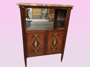 Credenzino in mogano con bronzi e marmo del 1800 stile Luigi XVI francese