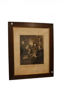 Estampa francesa antiga de 1800 "Peter Paul Rubens, Lição do filósofo Justo Lipsio em Antuérpia"