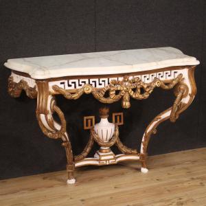 Console francese in stile Luigi XV laccata e dorata