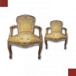 COPPIA DI POLTRONE DORATE IN STILE NEOCLASSICO PRIMA META' XIX SECOLO 