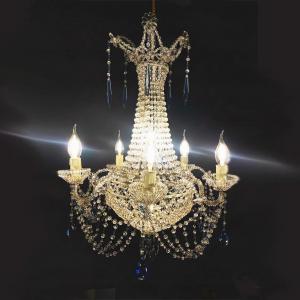 Kristalllüster mit transparenten Perlen und azurblauen Kristallen, 1970