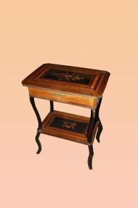 French ebony toilet table from the 1800s with floral inlays