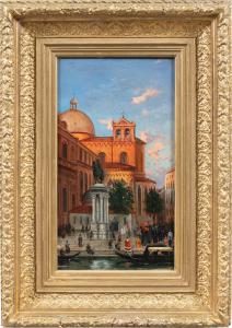 Pittore veneziano (seconda metà XIX secolo) - Venezia, veduta del campo SS. Giovanni e Paolo con la statua del Colleoni.