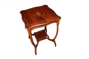 Victorian-style English square coffee table with inlays