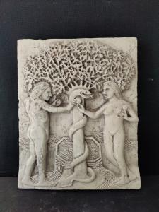 Mattonella in marmo d'Istria - Adamo ed Eva - Il Peccato Originale - 48 x 38 cm - Venezia