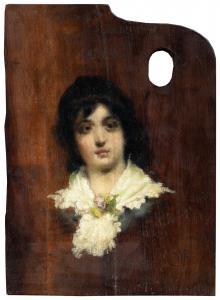 Attribuito a Mosè Bianchi (Monza 1840 - Monza 1904) - Tavolozza del pittore con ritratto di fanciulla.
