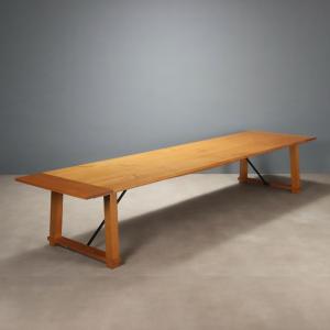 Tavolo Antico Legno di Rovere Metallo Italia XX Secolo