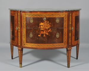 Louis XVI demilune commode in exotic woods; Piedmont