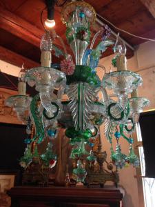 Antike 6-flammige Murano-Glas-Lampe