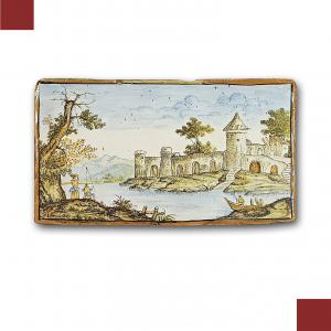 PLACCA IN MAIOLICA CASTELLI FINE XVII SECOLO 
