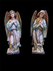 Pair of lacquered wood angels