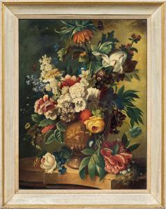 Pittore italiano (XIX secolo) - Natura morta con vaso di fiori.