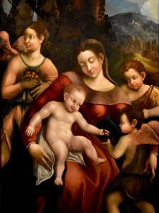 Madonna col Bambino, due angeli e Giovanni Battista, Scuola di Antonio Allegri, detto il Correggio (VENDUTO)