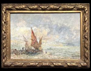 Oil painting on canvas depicting Marina. Lucio Todeschini (Milan 1892-Cortenova 1969).