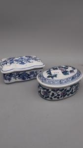 2 German and Chinese marked porcelain jewelry boxes