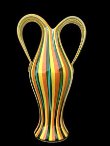Vaso in vetro a due anse e fasce verticali.Salviati.Murano.
