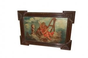 Pintura a óleo italiana sobre tela do século XVIII retratando "Anjos Querubins"