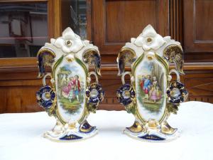 Grande coppia di vasi dipinti Napoleone III 1880 Francia altezza 47 cm