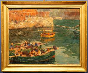 Port of Camogli - Pergola Romolo, oil on canvas signed lower right