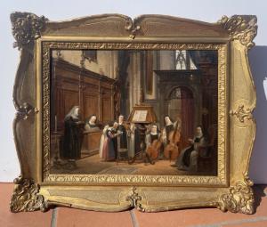 Federico Moja (Milano 1802 - Dolo 1885) - Lição de música na igreja. - Foto 6