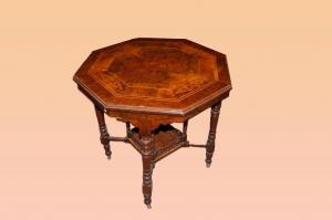 Tavolino inglese stile vittoriano del 1800 intarsiato
