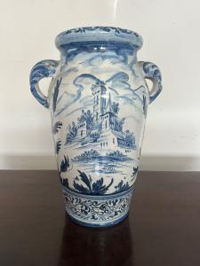 White and blue majolica pharmacy vase, Savona Albissola, early 20th century.