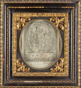 Kleiner Louis XIV-Rahmen aus fein geschnitztem, gebeiztem und vergoldetem Holz, Rom, zweite Hälfte des 17. Jahrhunderts.